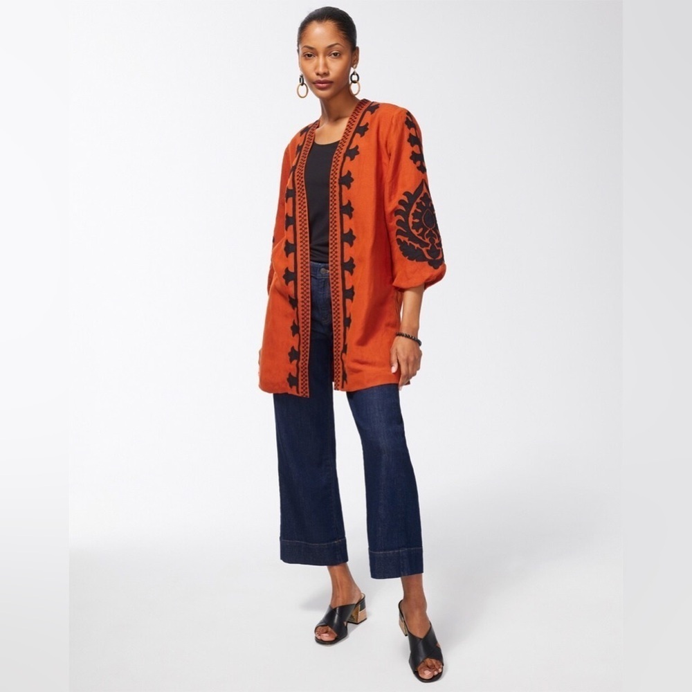 Chico’s Linen Blend Applique Jacket, Rust/Black, Size XL, GUC - Picture 3 of 9